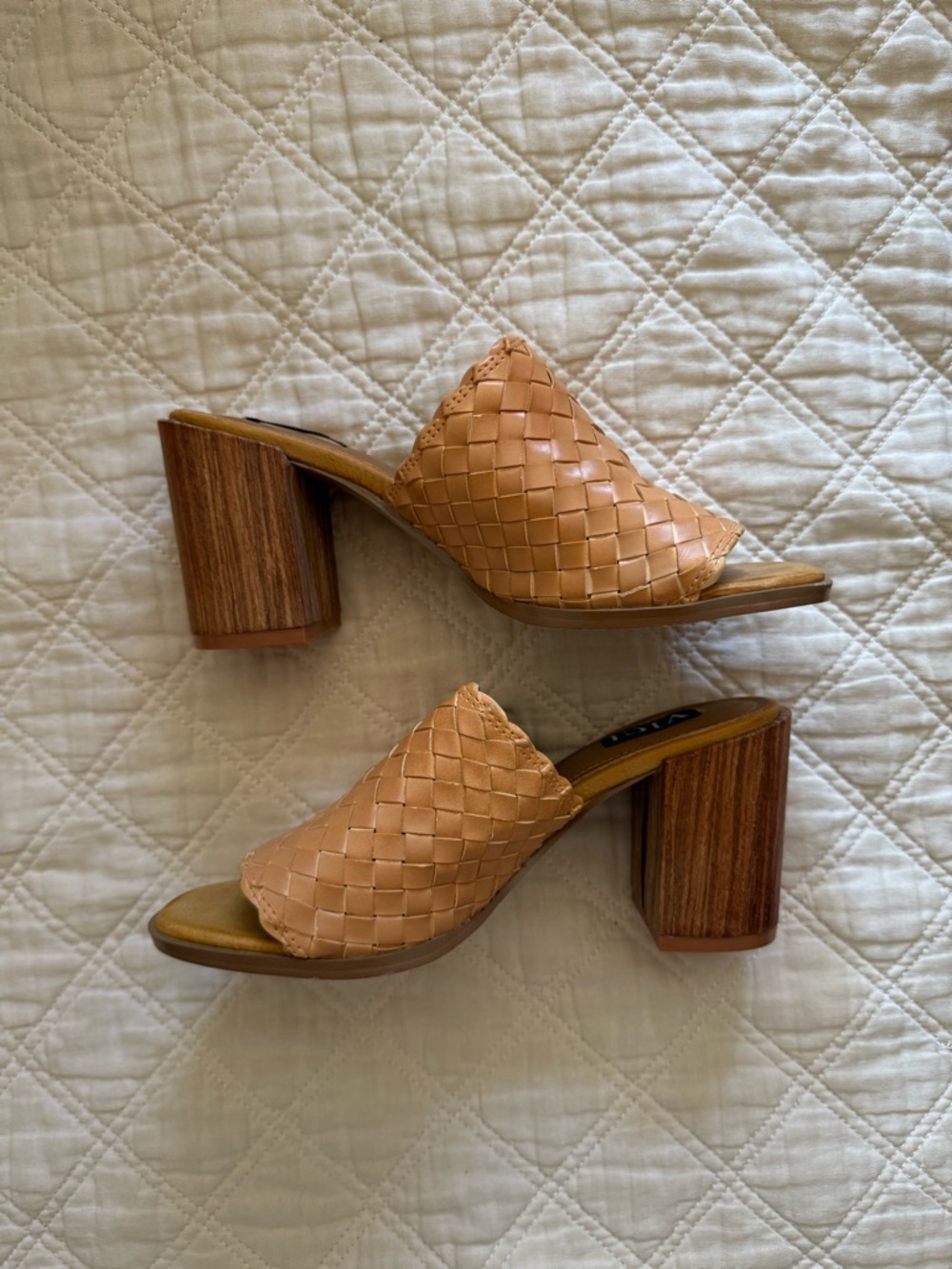 VICI Woven Leather Block Heel Mules